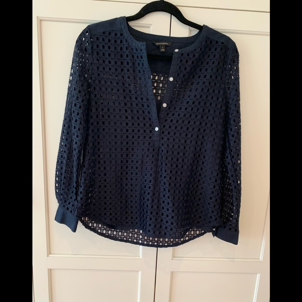 Banana Republic Navy Eyelet Blouse